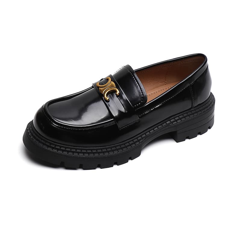 Mocassins à semelles épaisses pour femmes Un pas sur l'Arc de Triomphe Chaussures rétro en cuir de petite taille Chaussures simples de style brita