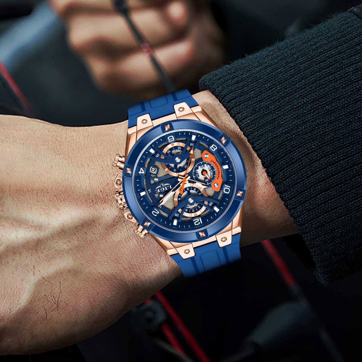 Men's Sports Chronograph Watch - Waterproof Multifunctional Wristwatch With Calendar Round Dial Luxury/Rugged Style