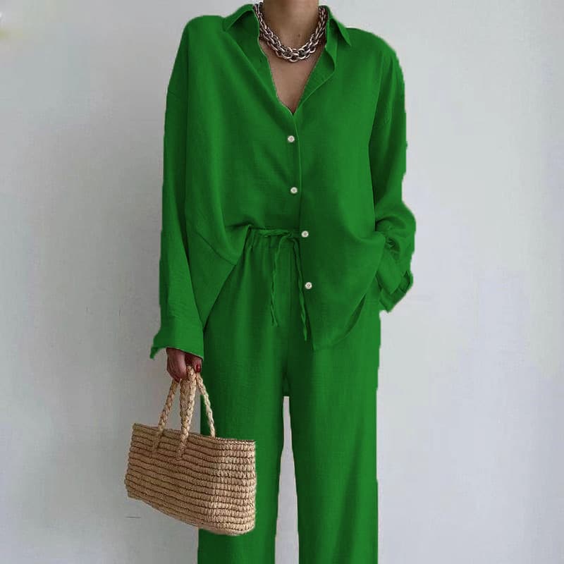 Women's Clothing Fashion Women's Solid Color Suit Temperament Long Sleeved Top Straight Pants Two Piece Suit