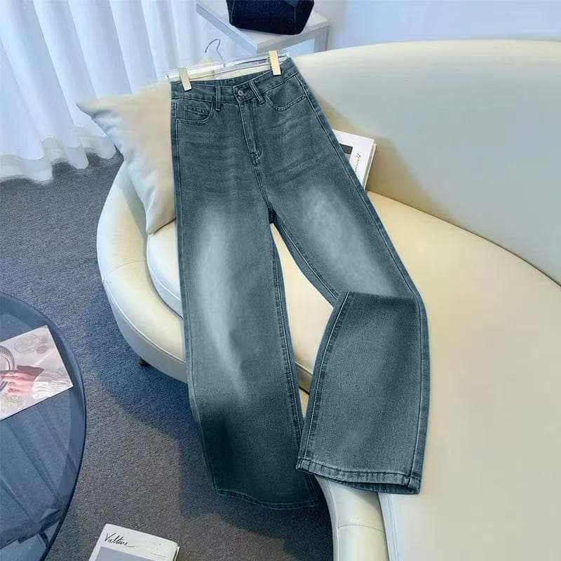 Jeans à jambes larges pour femmes, collection automne 2025, nouveau modèle taille haute, coupe fluide et ample, pantalon droit pour enfants