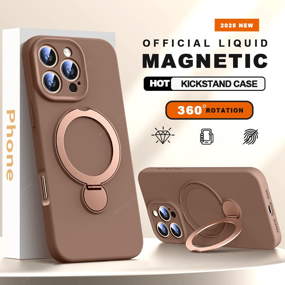 Stand Phone Case For Iphone Plus 13 14 15 16 Pro Max Liquid Silicone Magnetic Charge Holder Protector Soft Cover