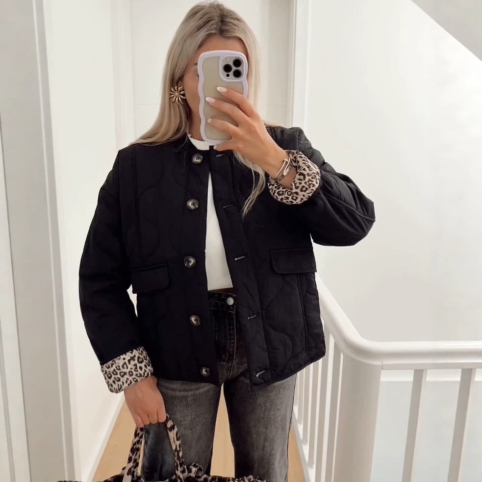 Women's Street Fashion Quilted Puffer Jacket For Autumn Winter - Lightweight Warm Coat With Button Closure, Round Neck, Long Sleeve
