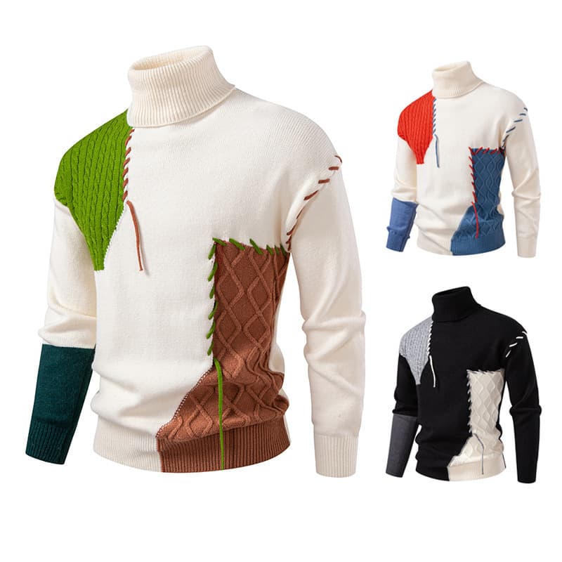 ​​"Men's Casual Knit Sweater – Soft Round Neck Pullover For Autumn & Winter In Black, Green & Blue"​​