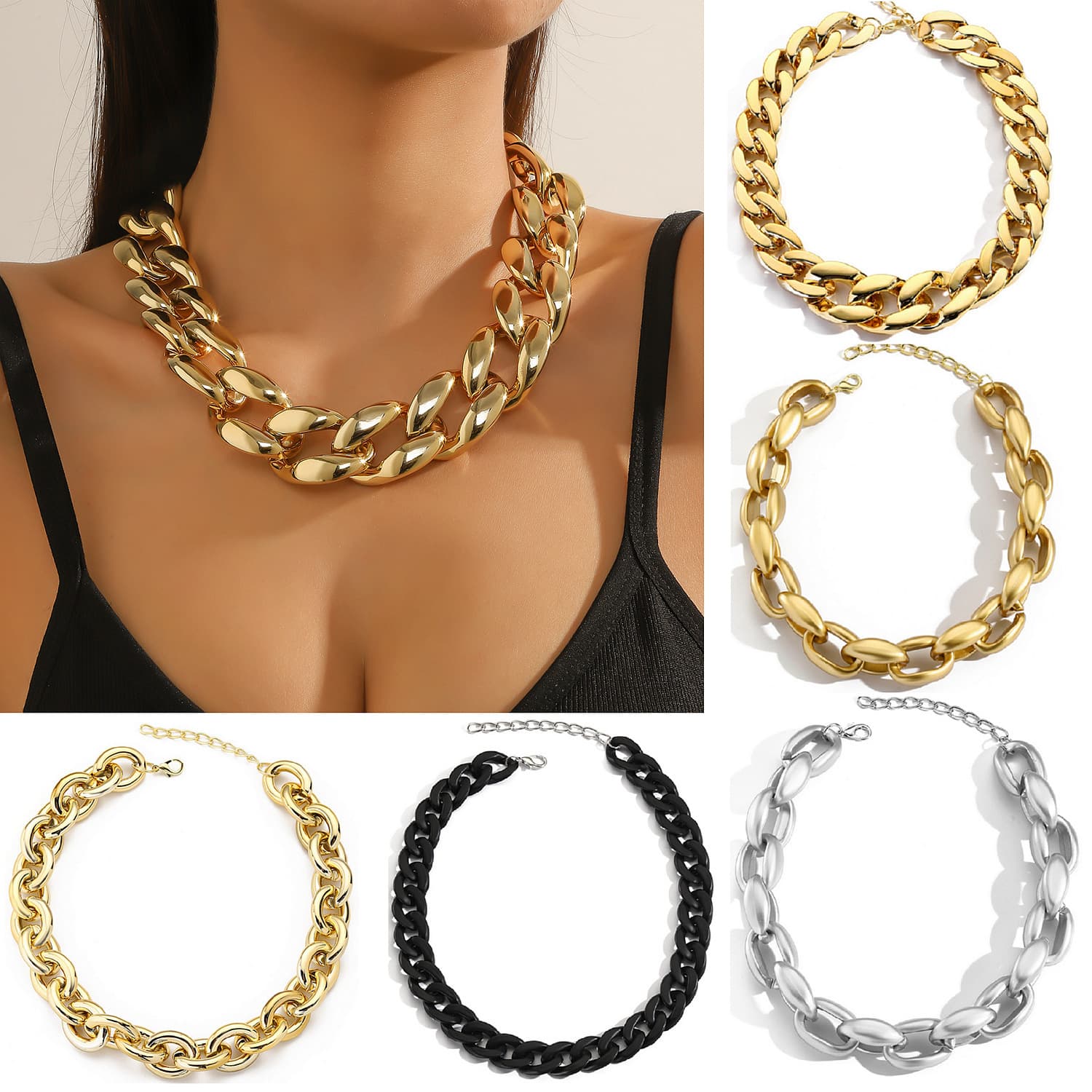 European And American Cross-Border Jewelry Personality High-End Exaggerated Punk Geometric Thick Hip-Hop Necklace