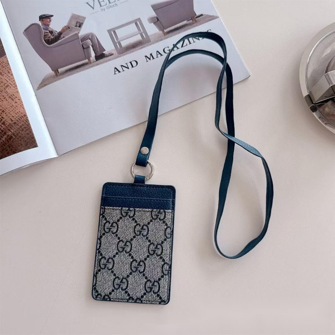 Porte-carte d'accès en cuir avec cordon en bandoulière unisexe