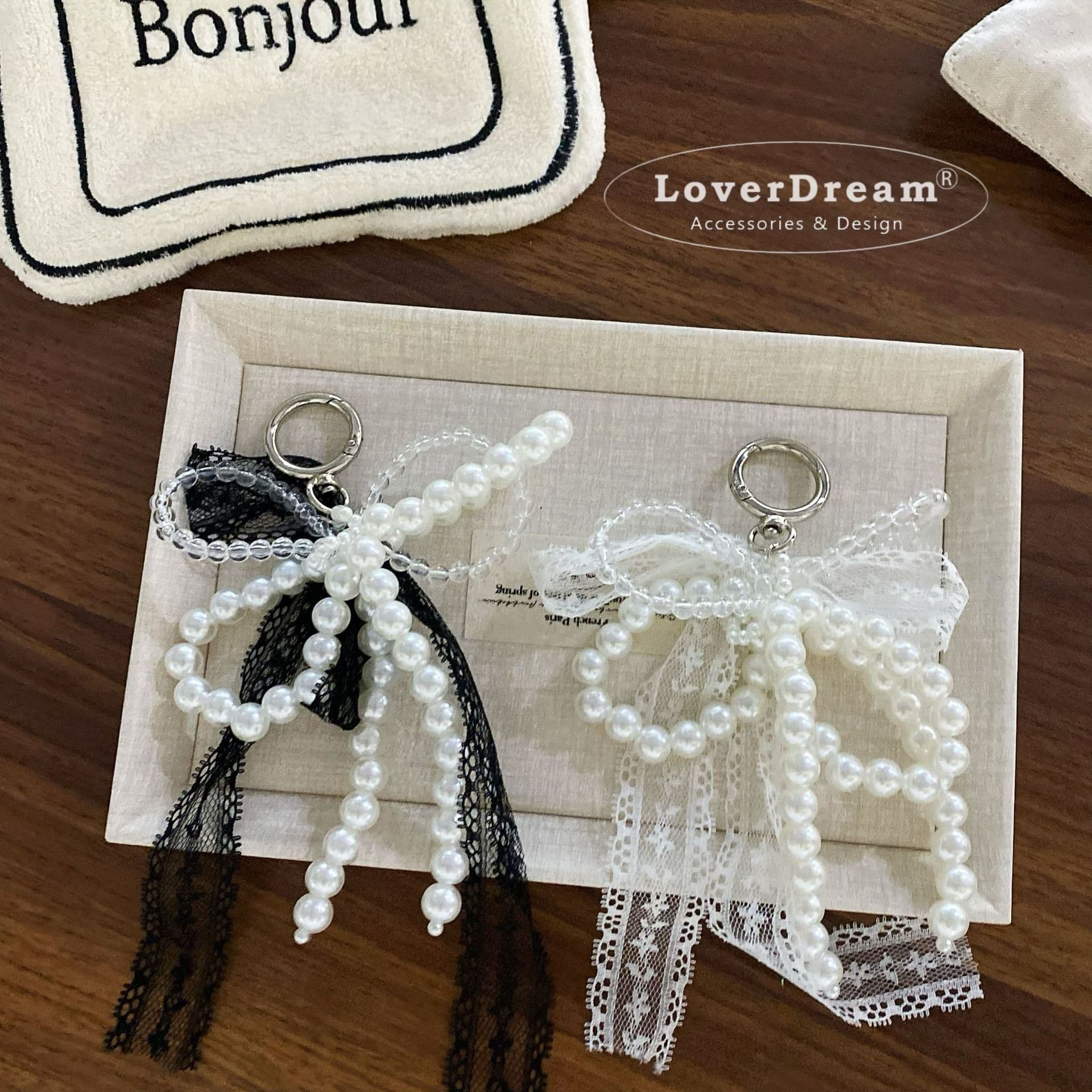 Bag Parts & Accessories Niche Design Pearl Lace Bow Pendant Fashionable High End Texture Bag Car Keychain Pendant