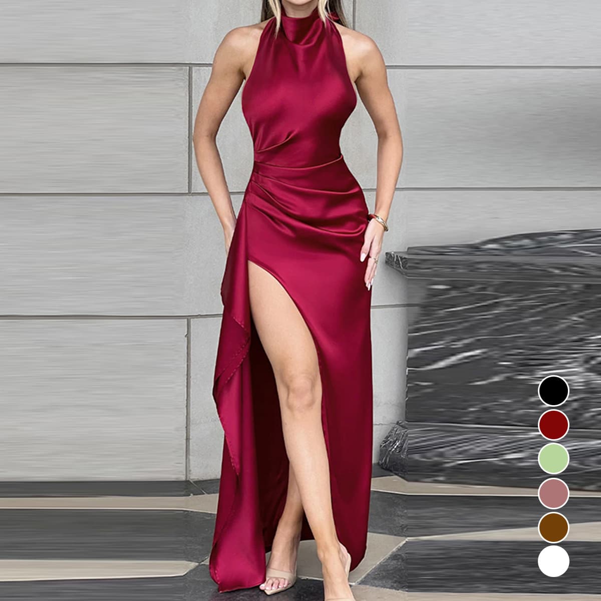Women's Clothing Pure Desire Style Sexy Slit Backless Halter Neck Slim Light Mature Style High End Dress