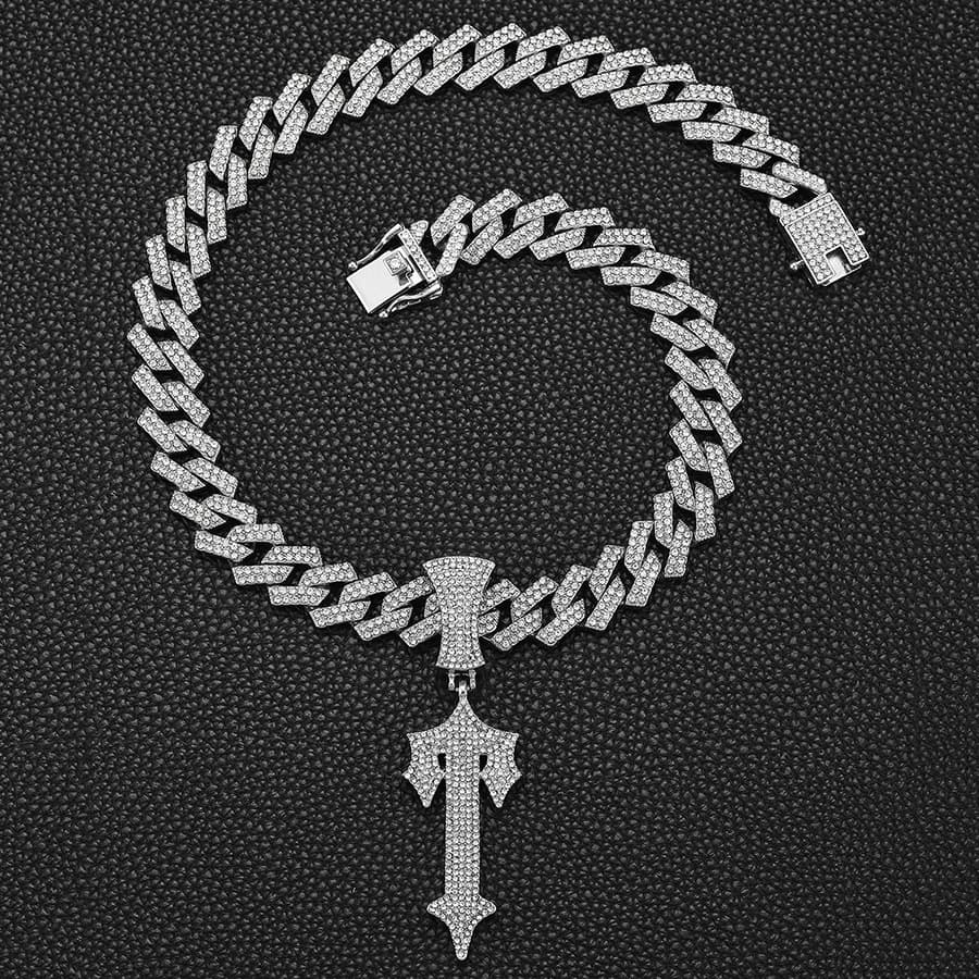 Hot selling cross sword pendant with full diamond Cuban chain hip hop niche men's necklace accessories