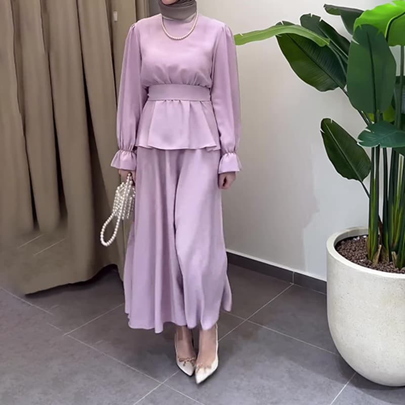 Women’s Clothing New Round Neck Lantern Sleeve Suit Skirt High Waist Slim Lotus Leaf Hem Fashionable Long Skirt