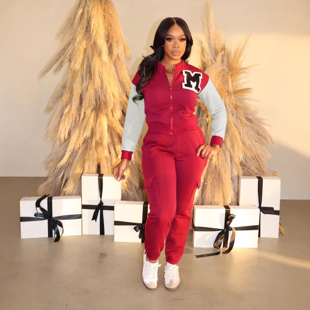 Women's Clothing Letter Print Sweater Overalls Casual Sports Plus Velvet Two Piece Suit