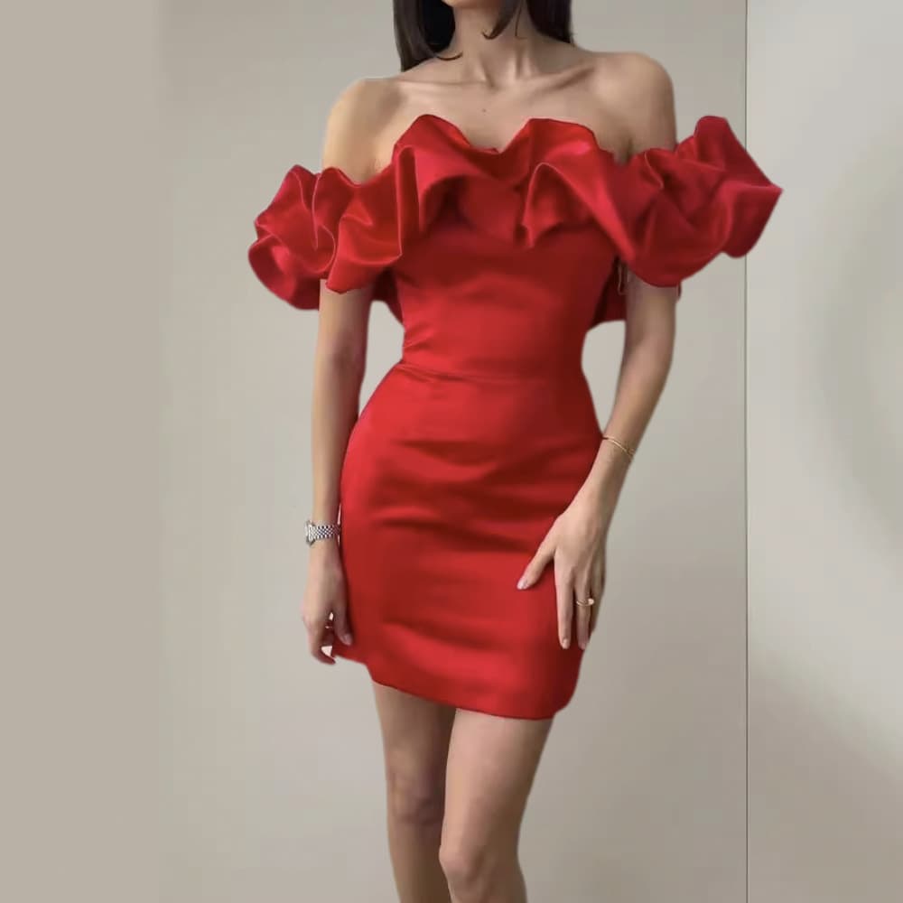 Elegant 3D Bubble Neckline Bodycon Party Dress For Women - Sexy Off-Shoulder Cocktail Evening Gown (Black/White/Red/Pink/Violet, XS/S/M/L/XL)​