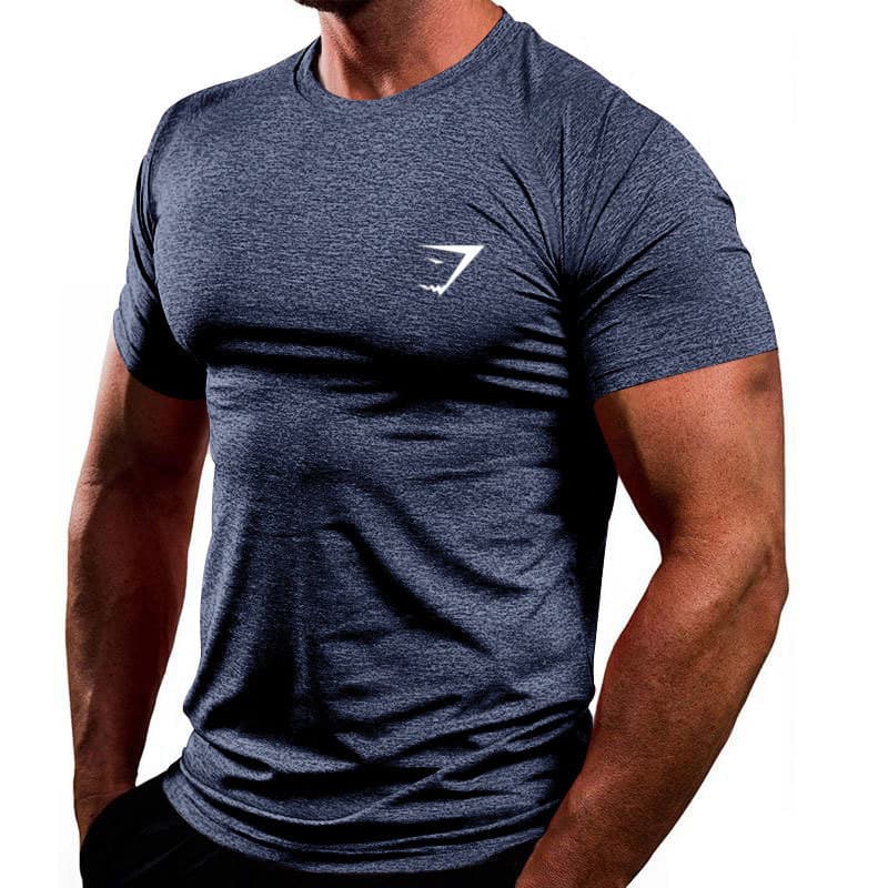 Summer New Muscle Fitness Short-sleeved Men's Sports T-shirt Training Elastic Quick-drying Clothes Crew Neck Printed Short Sleeves
