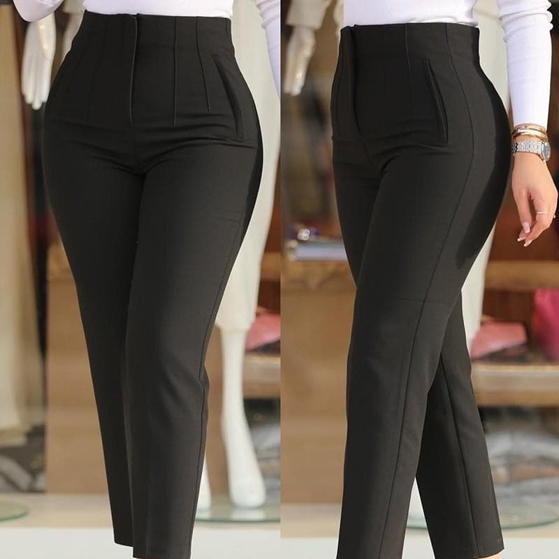 Women’s Clothing slim solid color pleated zipper versatile suit nine point pants