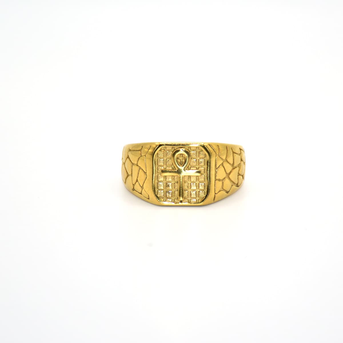 Statement Rings 316 stainless steel gold plated Ankh polished striped ring