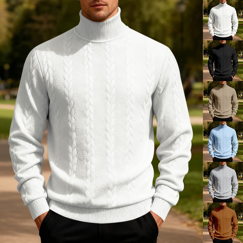 Men's Heavyweight Jacquard Sweater – High Collar Casual Knit Pullover For Winter Men's Clothing