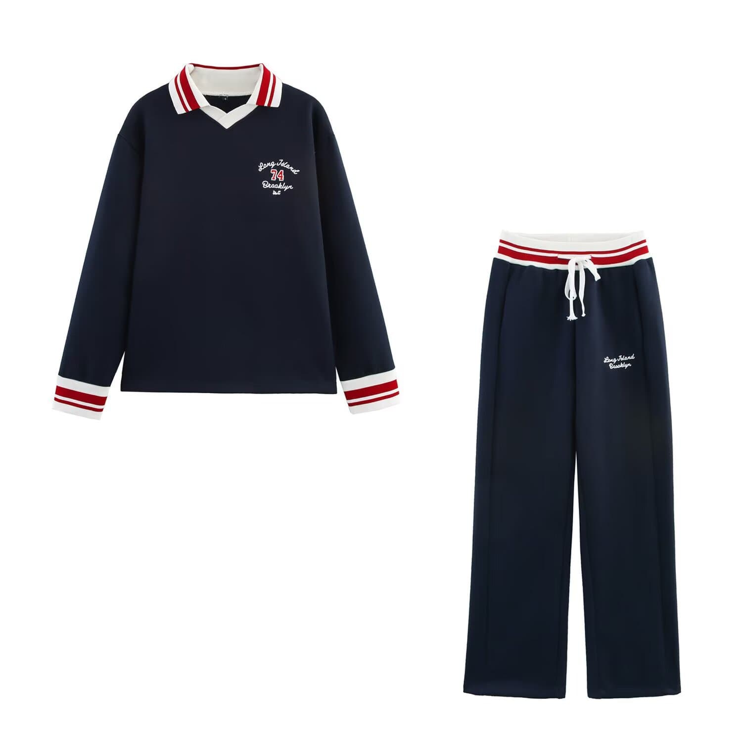 Women's Clothing Personalized Letter Embroidered Polo Color Matching Pullover Sweatshirt Drawstring Color Matching Casual Sports Trousers Suit