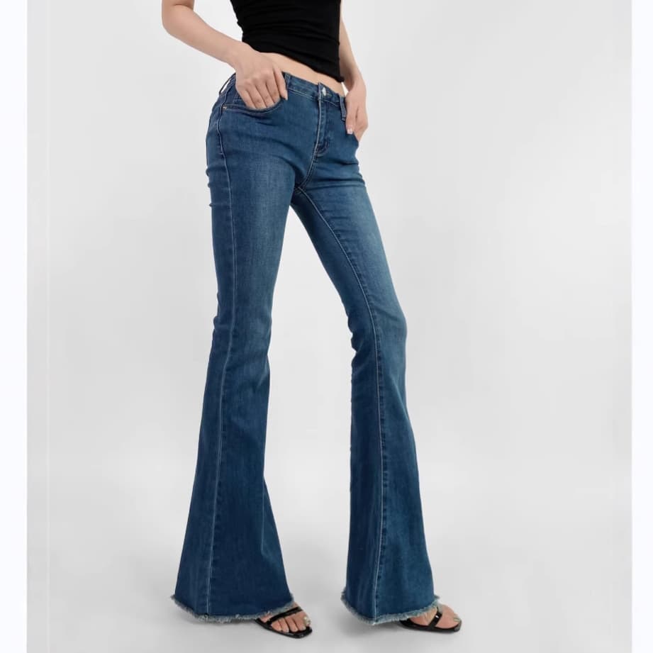 Women's Clothing Sexy Low Waist Slim Hip Hugging Raw Edge Flared Pants Women's Washed Micro Flared Denim Long Pants