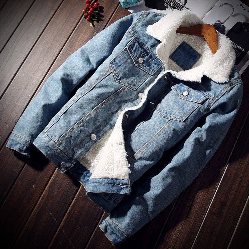 Men's Clothing Large size winter plus velvet denim jacket men's slim thickened jacket wool youth cotton coat top