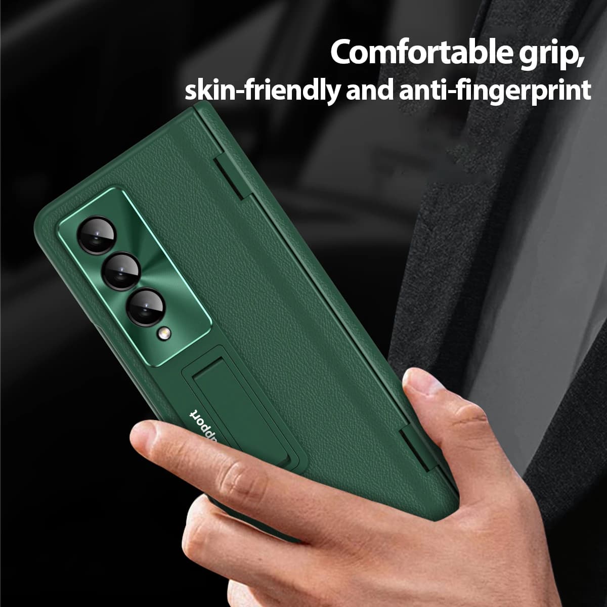 For Samsung Galaxy Z Fold5 4 3 Case Shell Membrane Integrated Plain Leather Bracket Folding Hinge All-inclusive