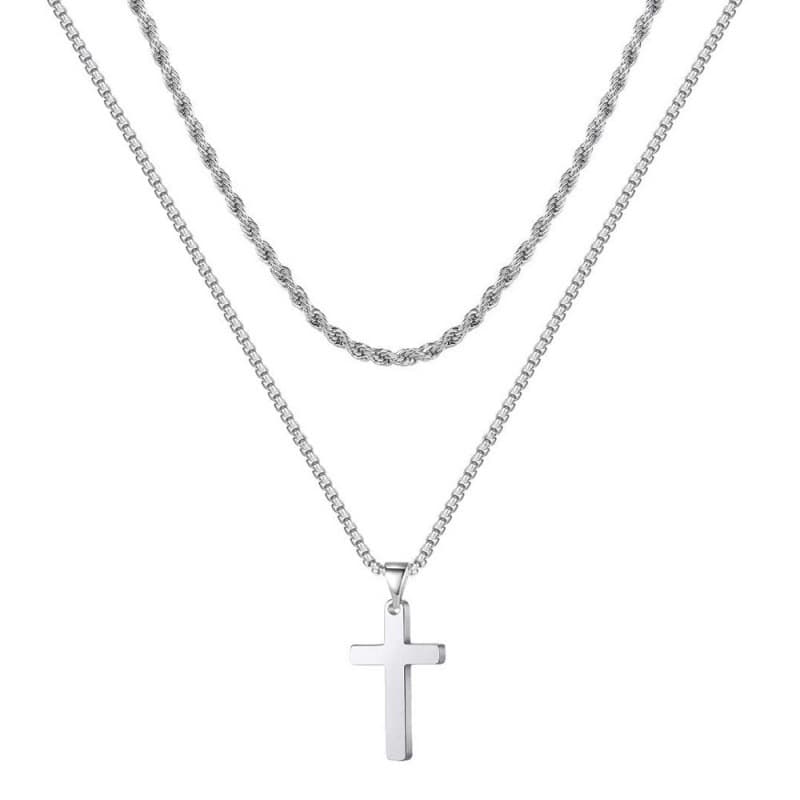 Chaîne torsadée en acier inoxydable, chaîne en os de serpent, chaîne cubaine, pendentif double croix, bijoux, collier en acier titane