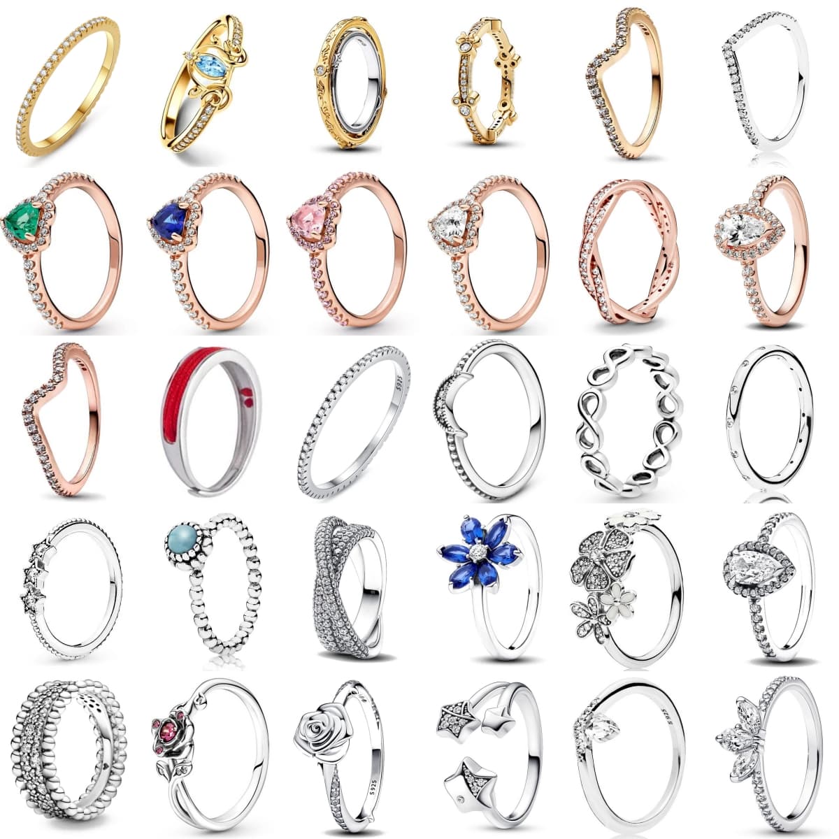 Original Sterling Finger Rings for Women Sier Colorful Heart Zirconia Stone Daisies rose stars Jewelry