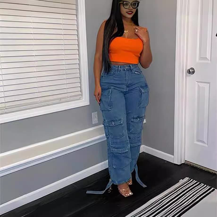 Women's Clothing New Products Hot Selling Trendy Multi Pocket Jeans Washed Overalls