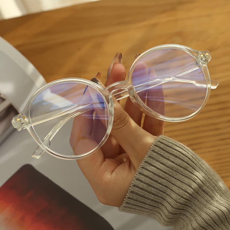 Unisex Transparent Art Round Frame Glasses Frame Female Anti-blue Net Red Flat Light Mirror