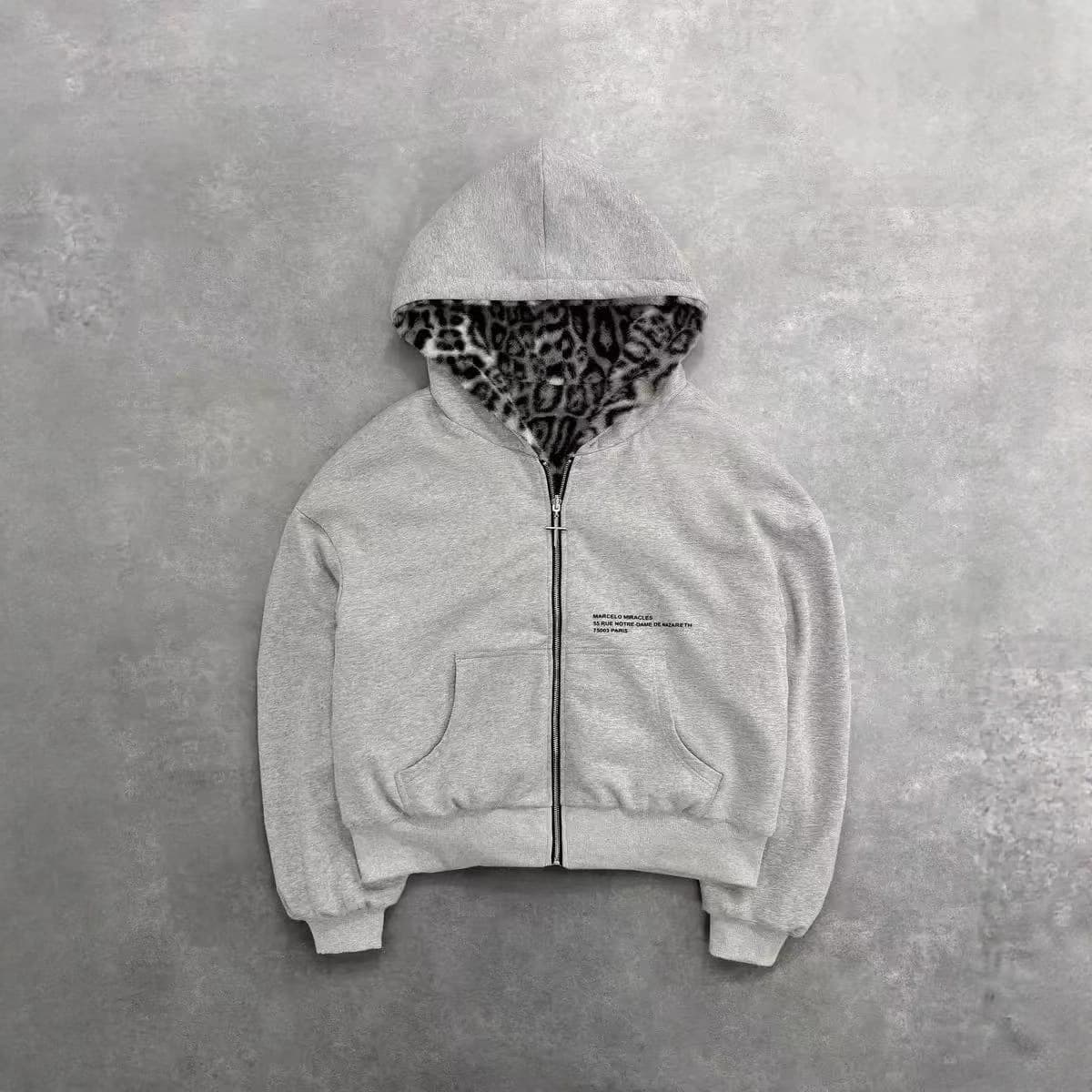 Men's Reversible Zip-Up Hoodie With Leopard Print - Oversized Pullover Sweatshirt For Winter & Fall, Unisex Streetwear​