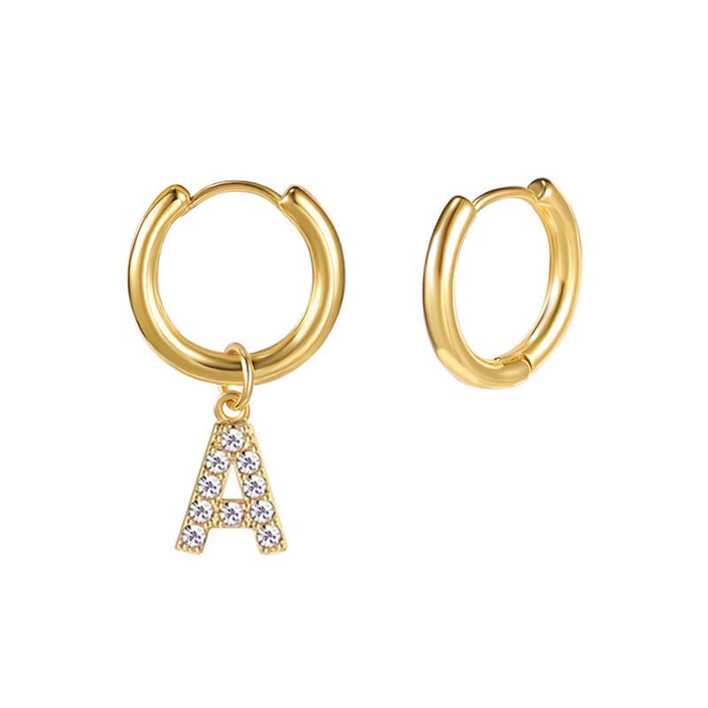 Stainless steel gold zircon inlaid 26 letter pendant earrings ins diamond English letter electroplated earrings