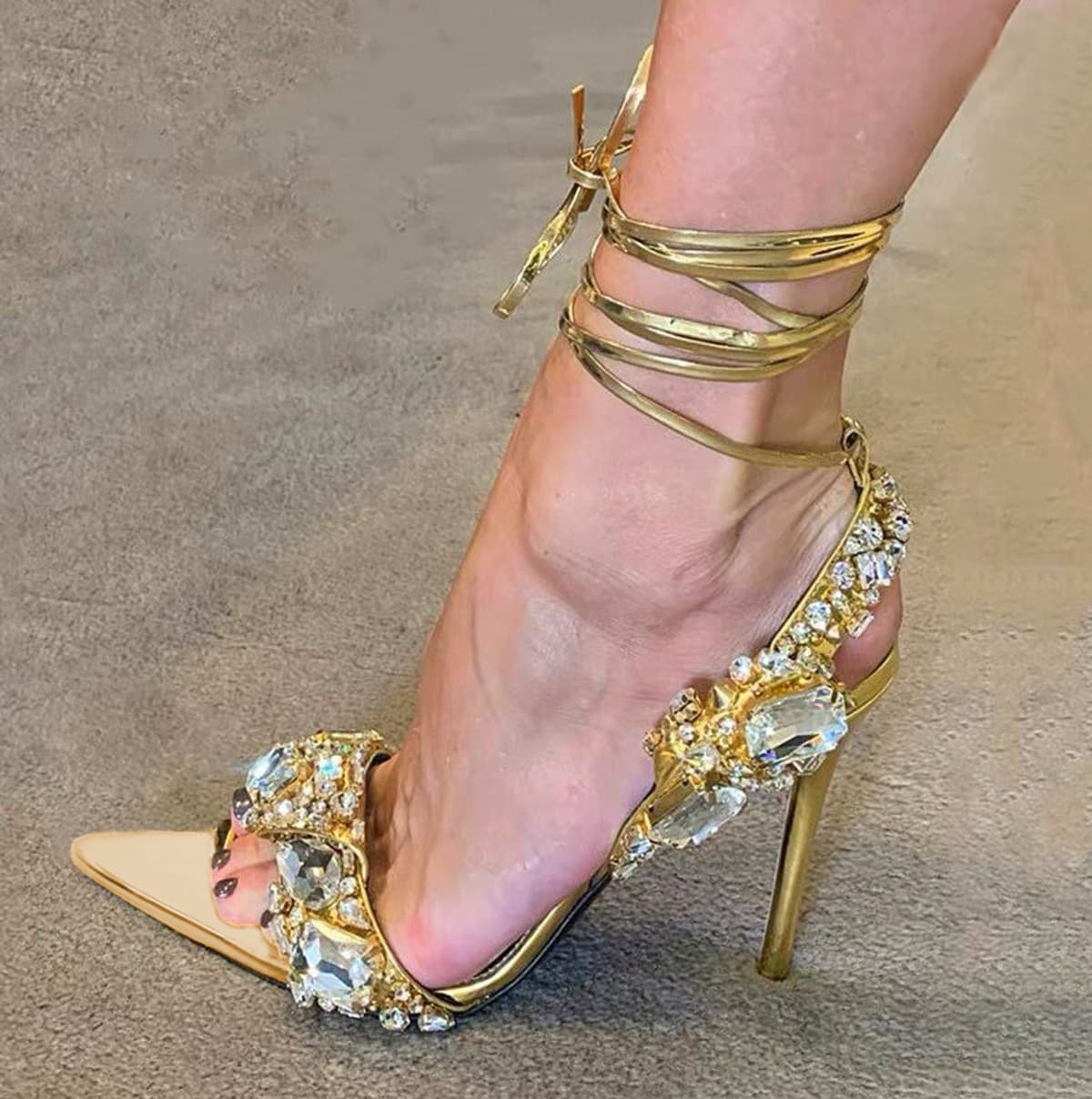 Women's One-piece High-heeled Summer 2025 New Sexy Cross Strap Rhinestone Open Toe Sandals For Women