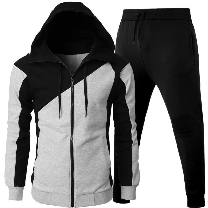 Men's Clothing Autumn And Winter Foreign Trade Sports Two Color Splicing Jacket Long Sleeve Long Pants Hooded Casual Sports Men's Suit