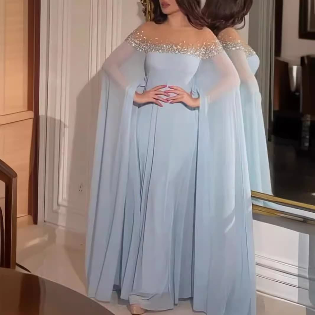 Women's Clothing Temperament Sexy High Waist Hot Diamond Pearl Chiffon Banquet Evening Dress