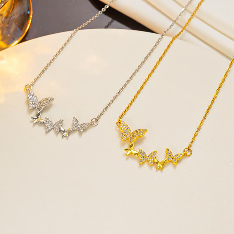 Korean Light Luxury Zircon Butterfly Pendant Necklace for Women's Fashion, Cold and Individualized Charm, collarbone
