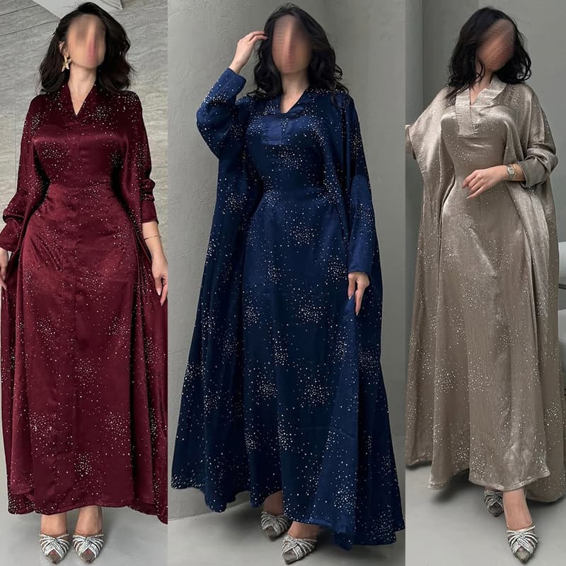 Modest Abaya Dress"Luxury Rhinestone Abaya – Modern Muslim Dress With Elegant Arabian Style & One-Size Comfort"