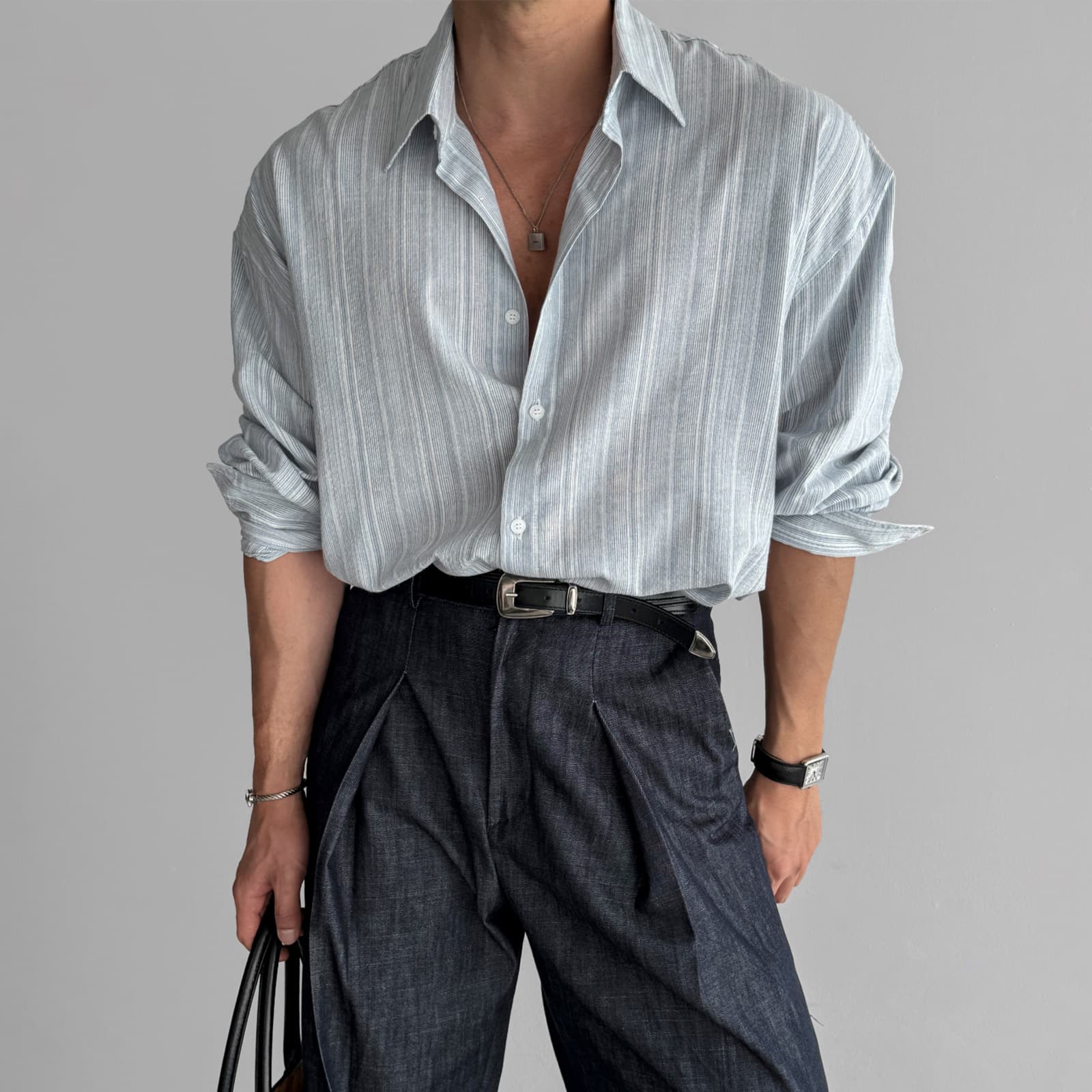 Men's Clothing Striped Long Sleeved Shirt Men's Spring And Summer Light Mature Style Casual Non Iron Blue Light Sun Protection Shirt