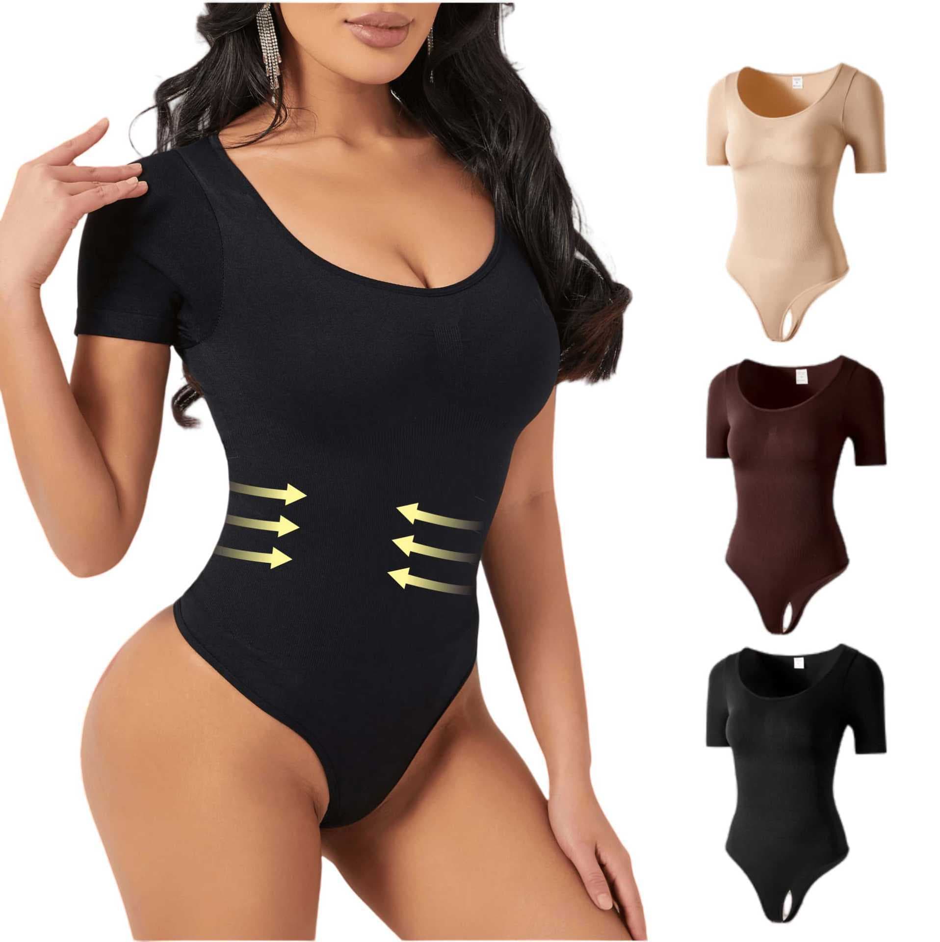 Women's Hip Lifting Bodysuit Seamless Short Sleeve T-Back Shaping Jumpsuit Waist Constricting Bodycon Underwear For All Seasons