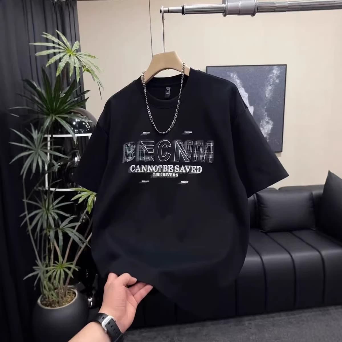 Summer New Style Men's Printed Letter T-Shirt Simple Stylish Crew Neck Slim Fit Casual Trendy Versatile Short Sleeve Top