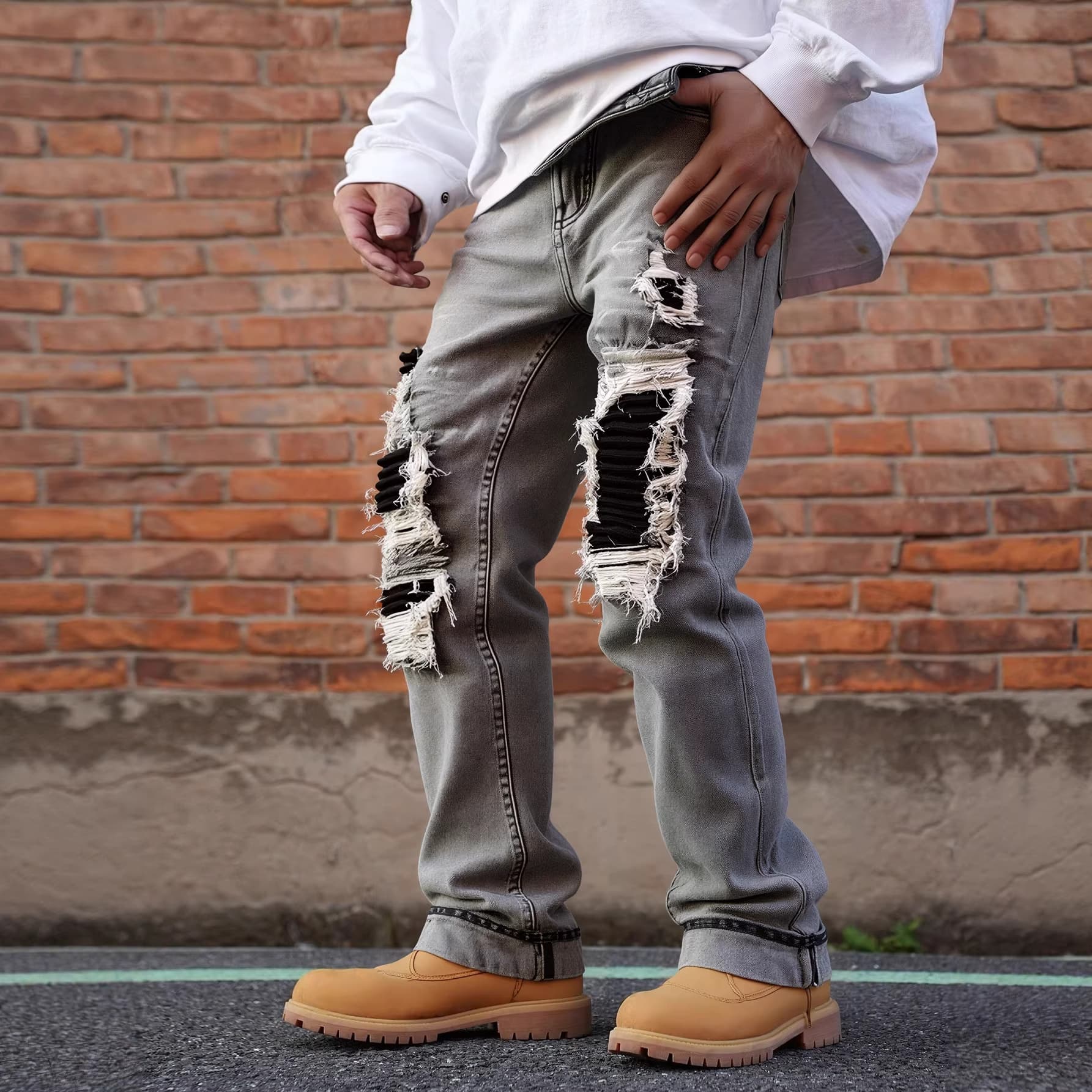 Men's Distressed Patchwork Relaxed Fit Straight Leg Jeans - High Street Fashion For Plus Size Comfort (XL-6XL)​