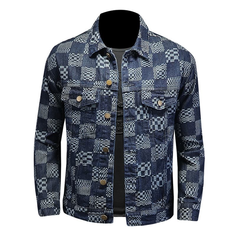 Men's Checkered Denim Jacket - Casual Distressed Trucker Jacket | Streetwear Outerwear