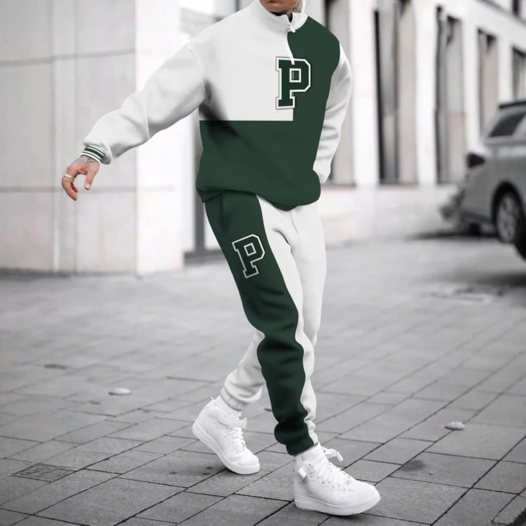 New American Style Trendy Brand Casual Loose Sweatshirt And Sweatpants Tech Print Men's Long Sleeve Sports Set