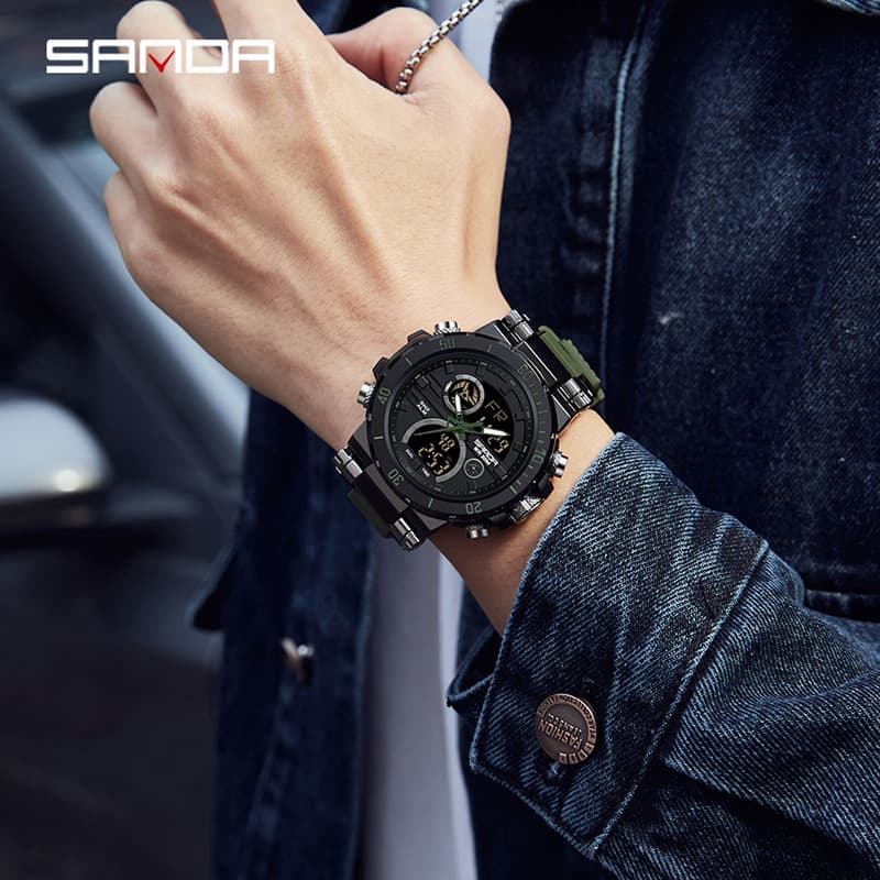 Men's Stylish Multifunctional Digital Analog Watch With Dual Display, Alarm, Stopwatch, Water Resistant, Light Luxury Design Waterproof Watches