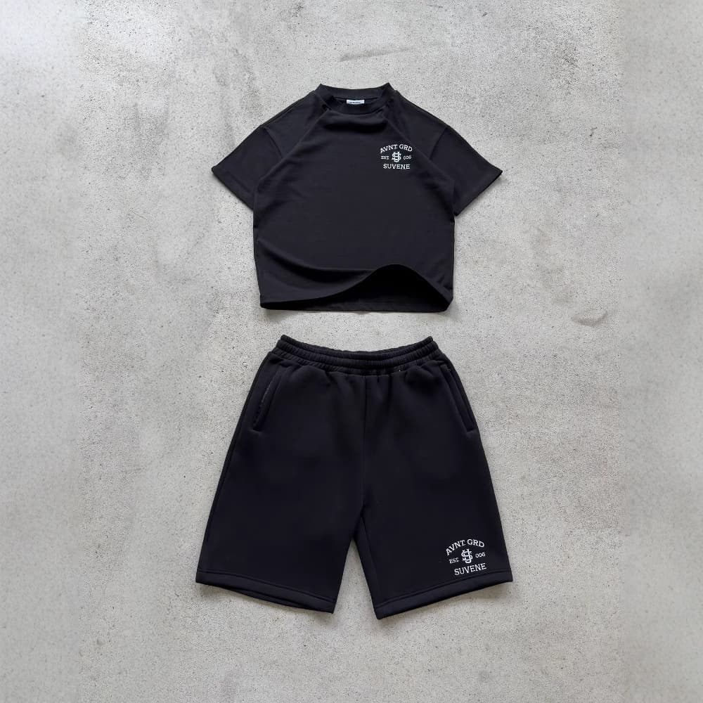 Men's Clothing 25 New Round Neck Short Sleeved Embroidered Jacquard T Shirt Elastic Straight Shorts Suit Trendy Casual Two Piece Suit
