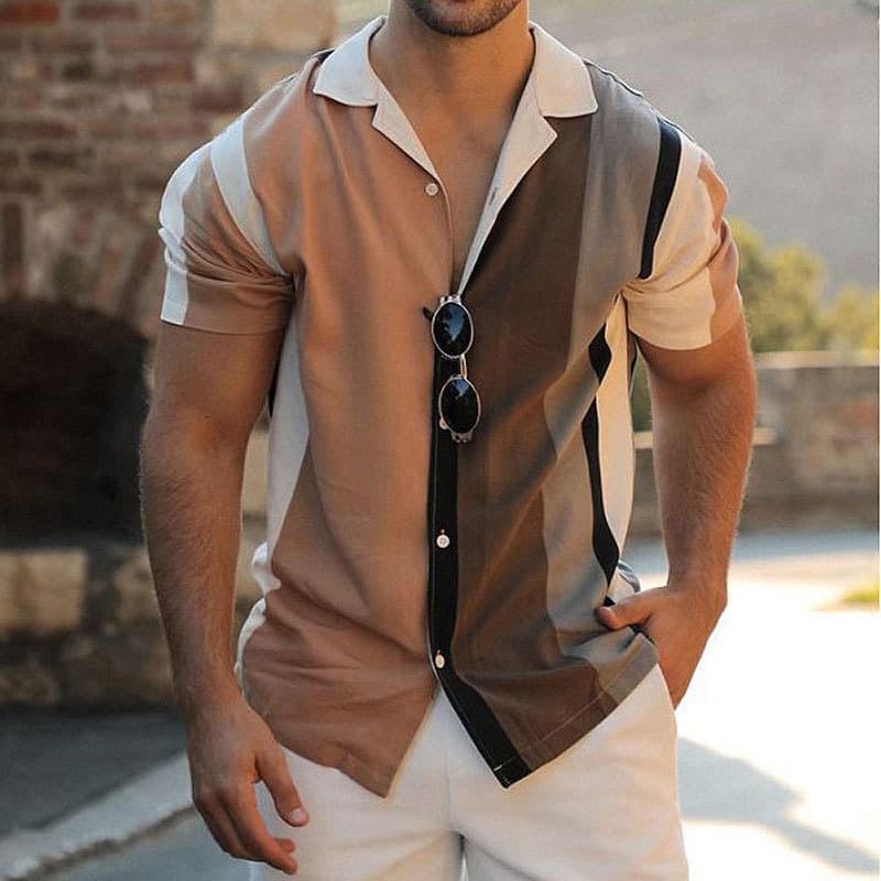 New men's print Hawaiian beach casual short-sleeved shirt cardigan