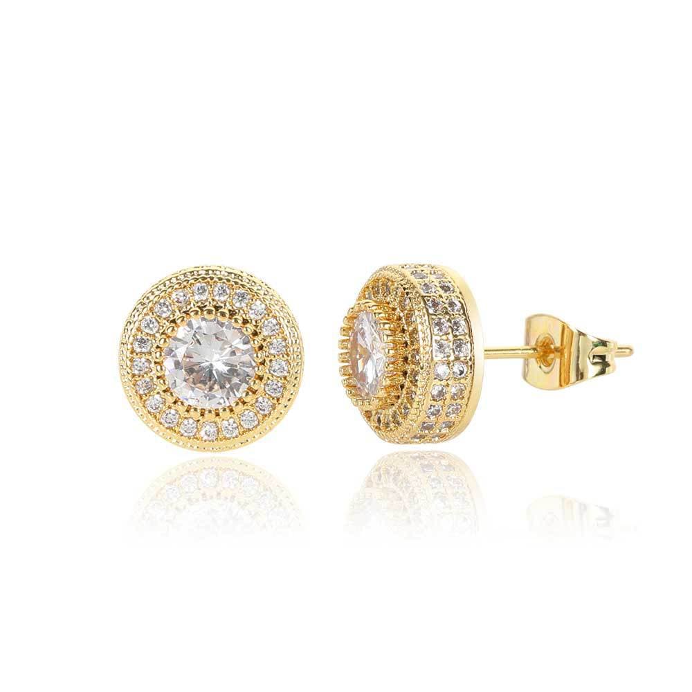 Women's Jewelry Round Full Zircon Hip Hop Earrings High End Niche Jewelry 925 Silver Needle Men's Earrings