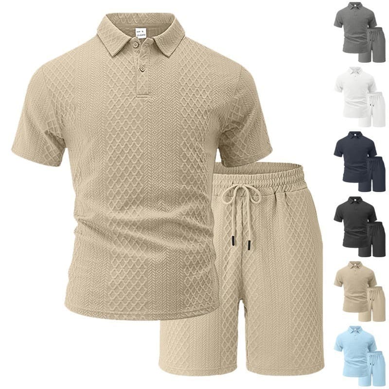 Men's Clothing Summer Polo Shirt Jacquard Fabric Leisure Sports Short Sleeved Lapel T-shirt Sets