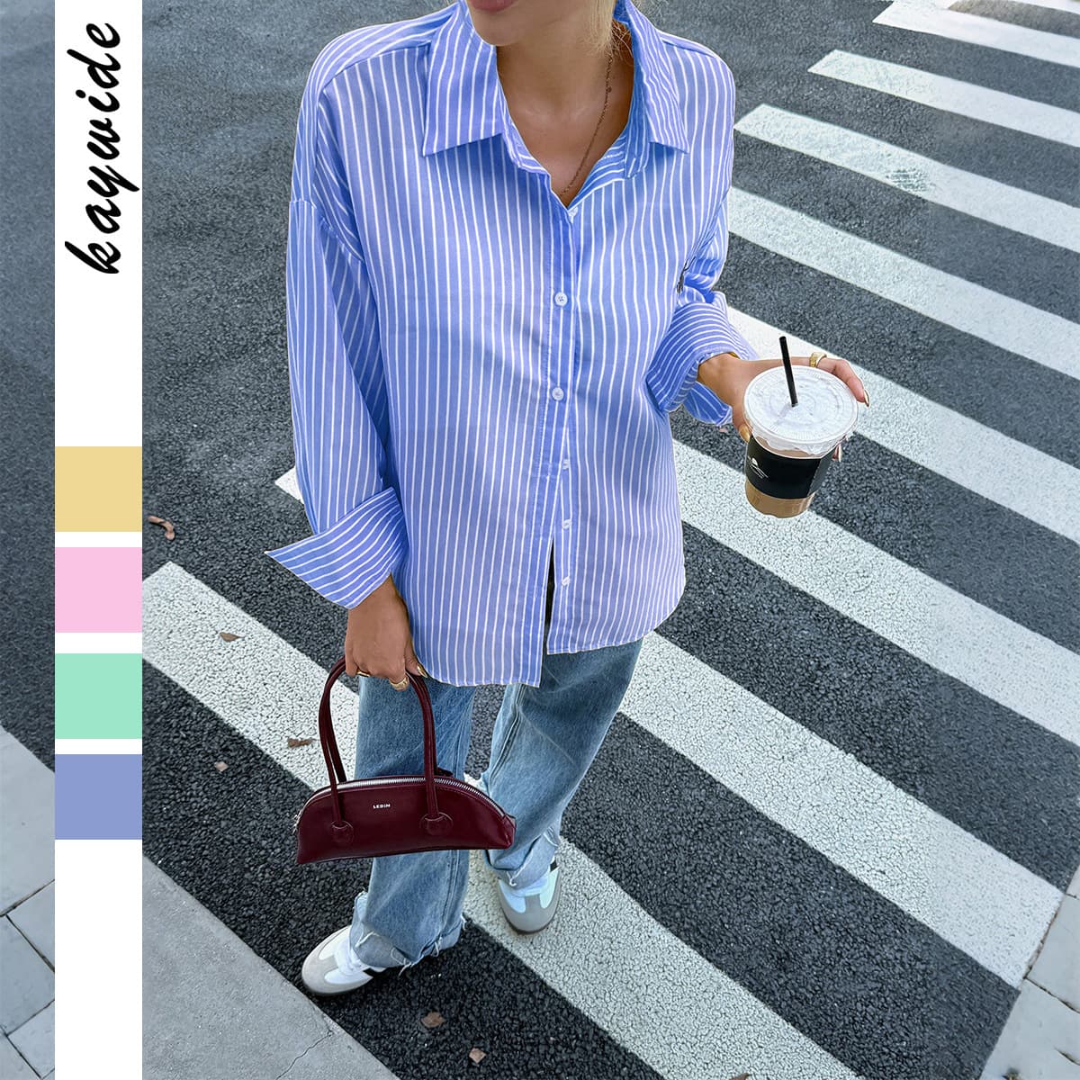 High-End Women's Striped Shirt Casual Vacation Style Long Sleeved European American Fashion Autumn/Winter Collection