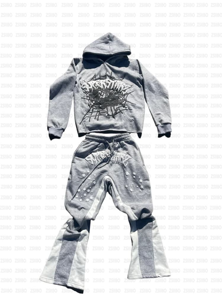 Sweat à capuche hip-hop streetwear Y2K avec imprimé toile d'araignée et lettres - Pull unisexe oversize pour la mode urbaine