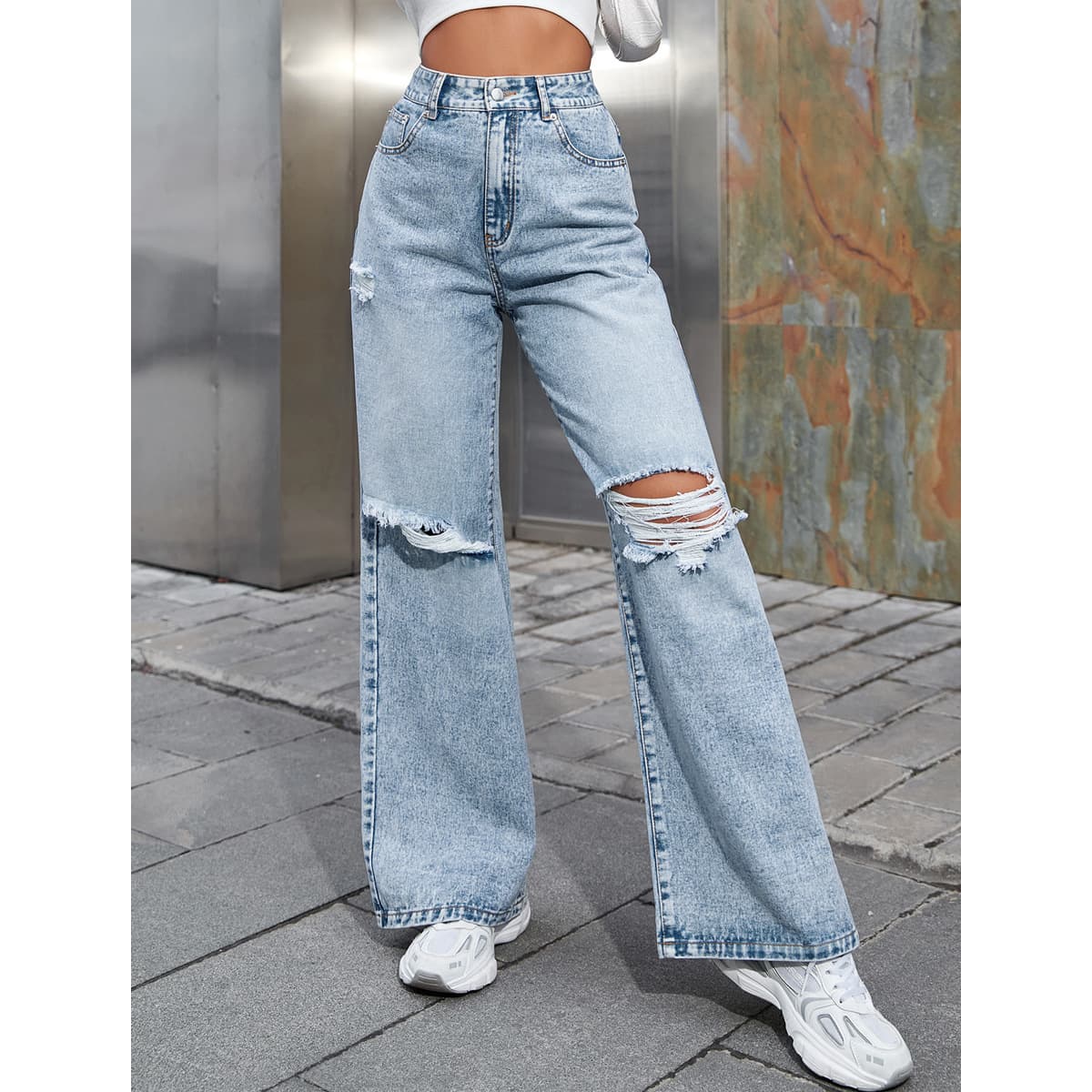 Women's Clothing Trendy Denim Trousers Women's Clothing Hot Sale Casual Fashion Ripped Trousers