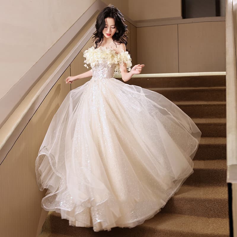 Women's Clothing One Shoulder Banquet Evening Dress Champagne Color High End Luxury Niche Adult Ceremony Graduation Host Dress
