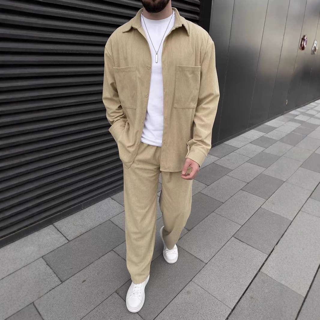 Men's Clothing Spring And Autumn Men's Corduroy Long Sleeved Jacket Casual Trousers Two Sets